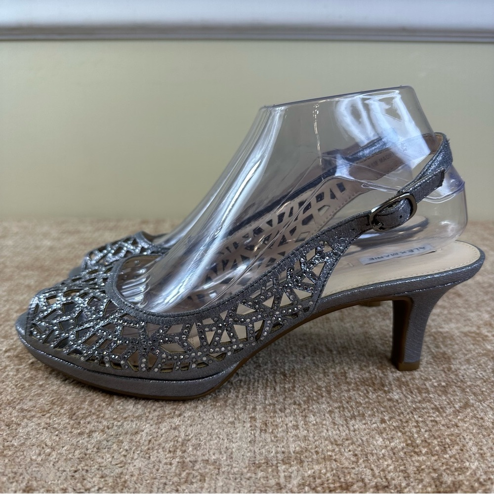 Alex Marie Rhinestone Silver Slingback Low Heels Women’s Size 9.5